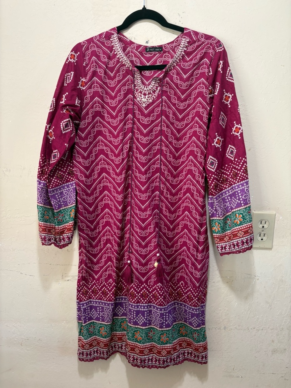 Asymmetrical Magenta Printed Tunic Dress with Ethnic Border